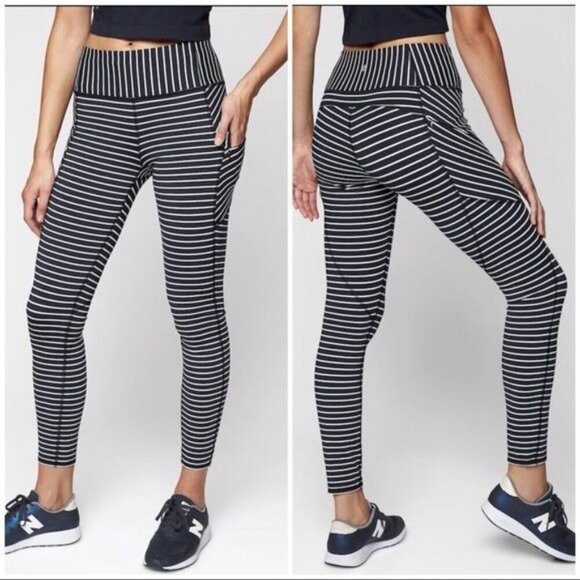 Athleta Contender High Rise 7/8 Tight Leggings Pants Striped Blue White Women XS - Picture 1 of 12